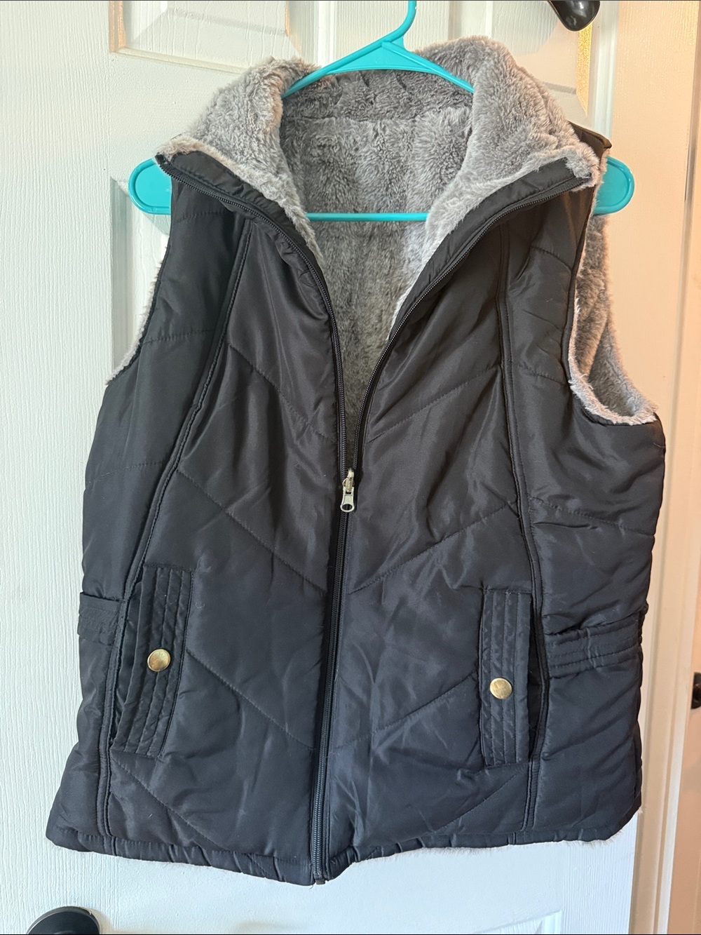 Reversible Quilted Black Faux-Fur Lined Vest